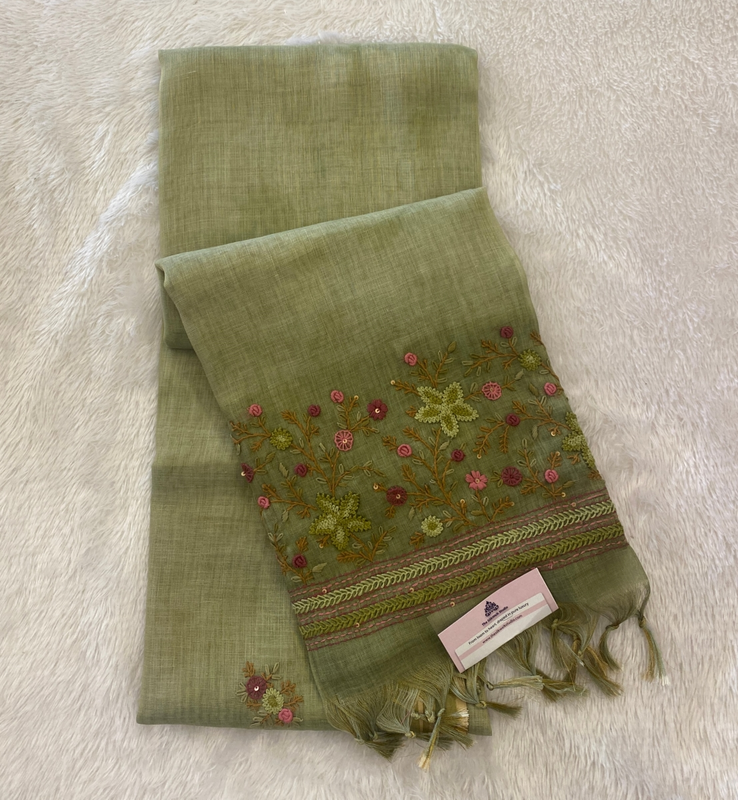 Saanvi - The Linen French Knot Saree in Heavy Blouse SWS167