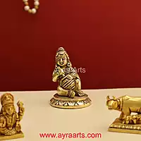 Brass Makhan Chor Matka Small Lord Bala Gopal Krishna Idol - 2.8 Inch Height