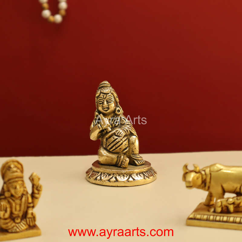 Brass Makhan Chor Matka Small Lord Bala Gopal Krishna Idol - 2.8 Inch Height