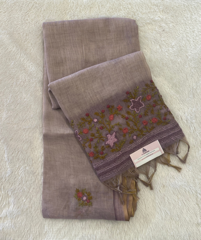 Saanvi - The Linen French Knot Saree in Heavy Blouse SWS167