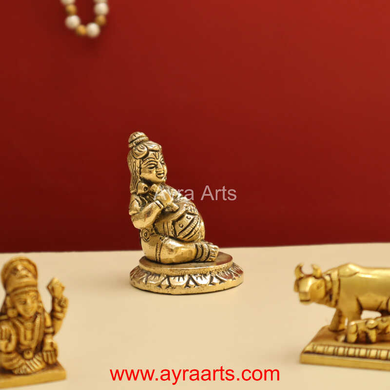 Brass Makhan Chor Matka Small Lord Bala Gopal Krishna Idol - 2.8 Inch Height