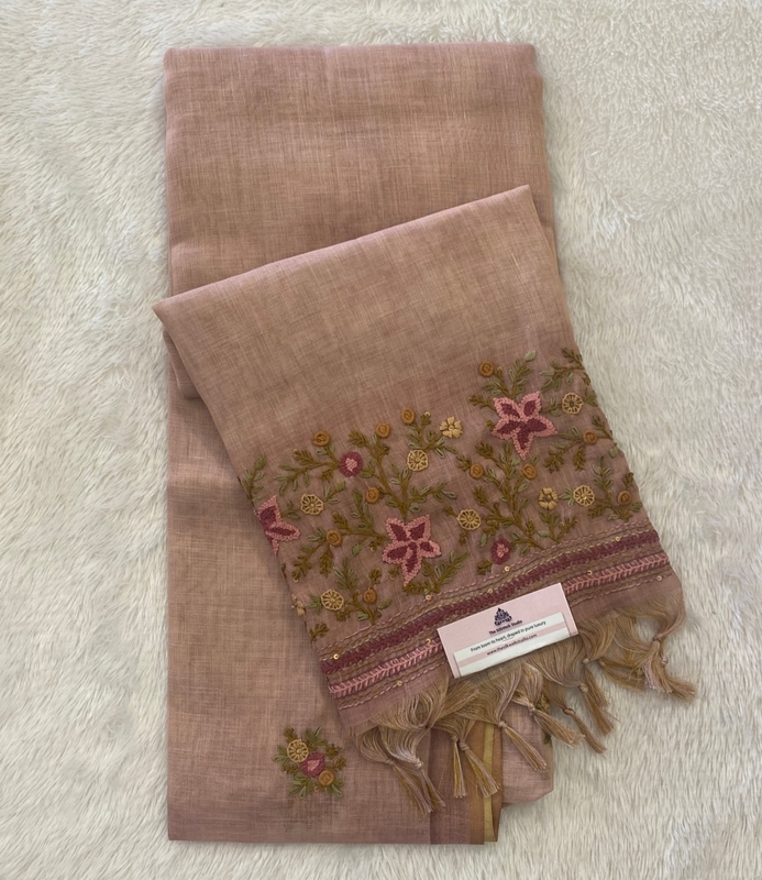 Saanvi - The Linen French Knot Saree in Heavy Blouse SWS169