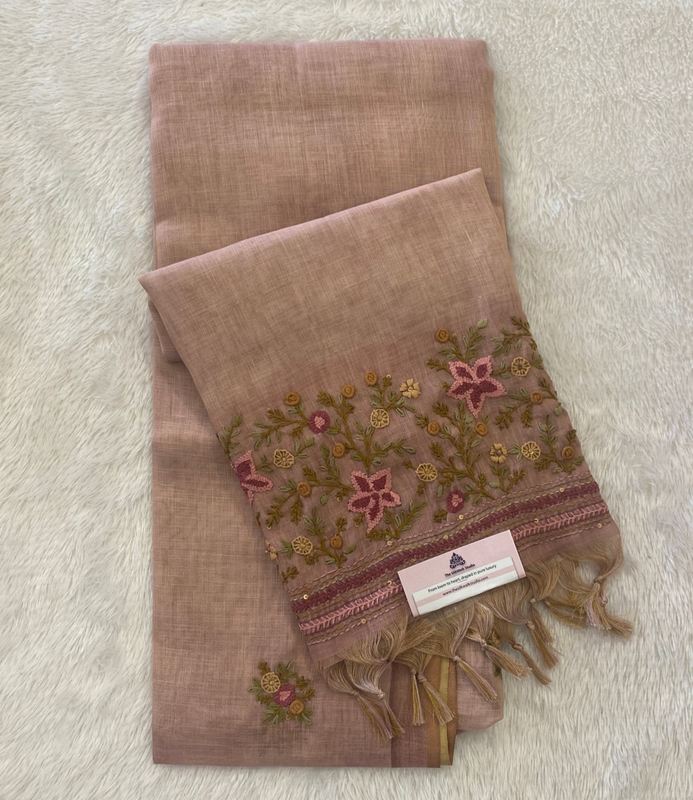 Saanvi - The Linen French Knot Saree with Heavy Blouse SWS168