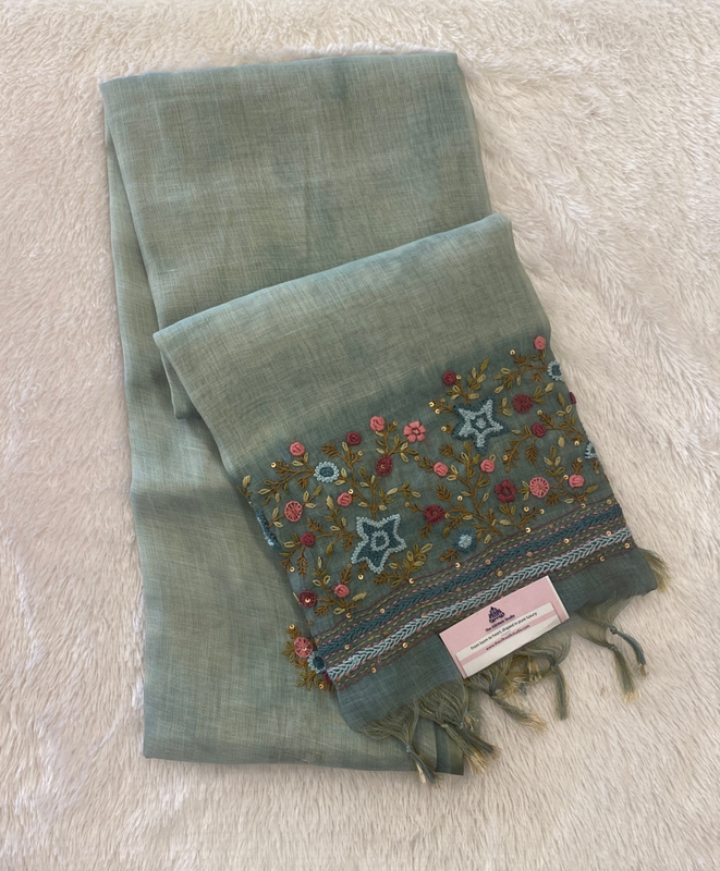 Saanvi - The Linen French Knot Saree in Heavy Blouse SWS169
