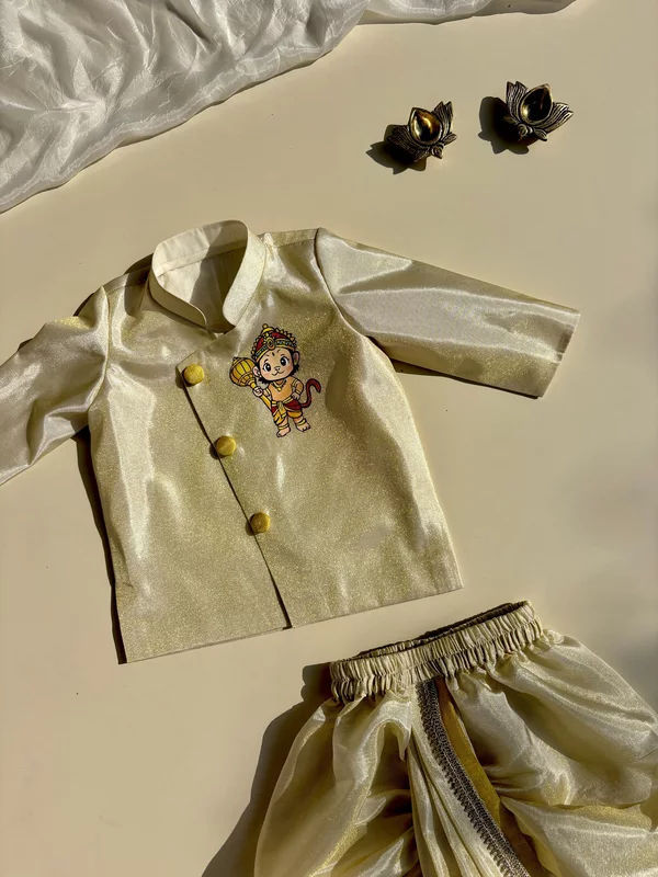 Hanuman Hand painted Tissue Silk Dhoti Set