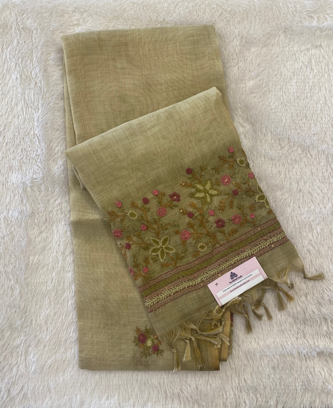 Saanvi - The Linen French Knot Saree in Heavy Blouse SWS169