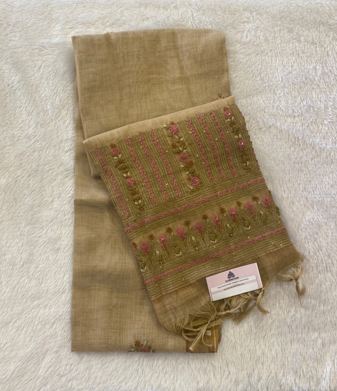 Saanvi - The Linen French Knot Saree with Heavy Blouse SWS177