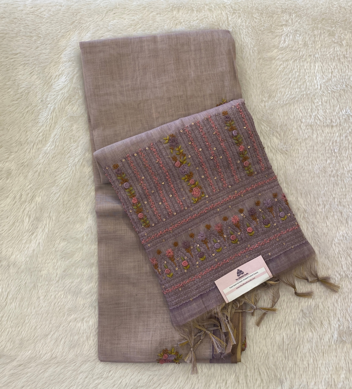Saanvi - The Linen French Knot Saree with Heavy Blouse SWS177