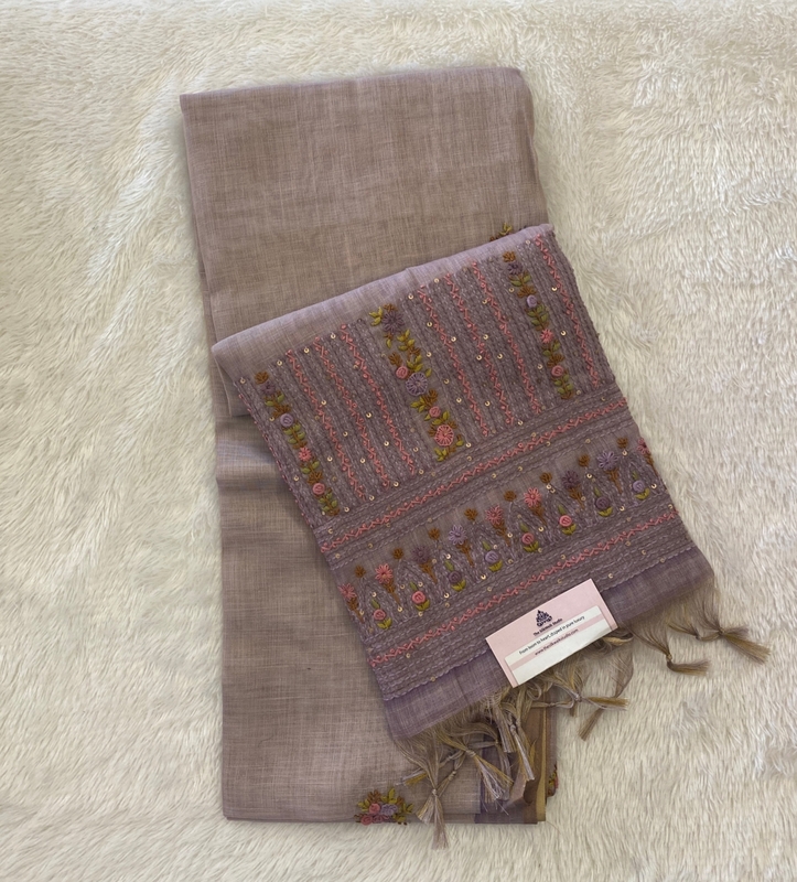 Saanvi - The Linen French Knot Saree with Heavy Blouse SWS176