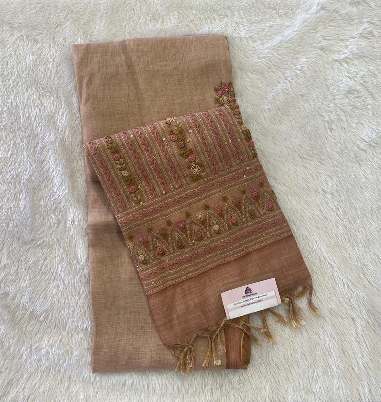 Saanvi - The Linen French Knot Saree with Heavy Blouse SWS176