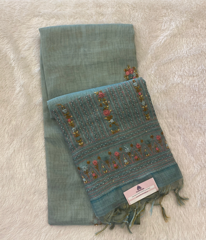 Saanvi - The Linen French Knot Saree with Heavy Blouse SWS176