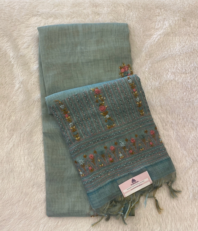 Saanvi - The Linen French Knot Saree with Heavy Blouse SWS176