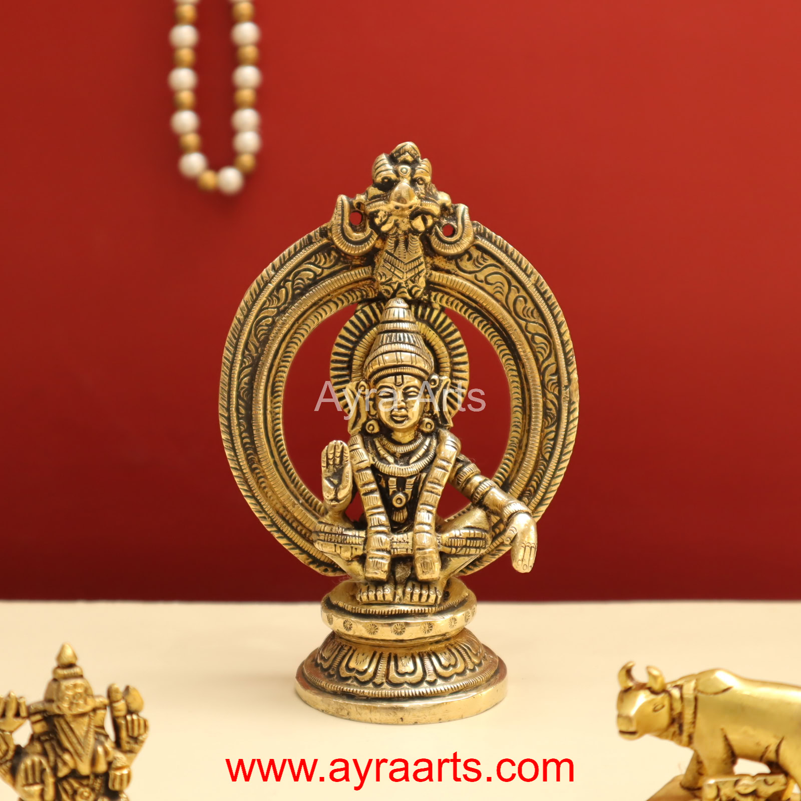 Seated Lord Swami Ayyappan Ayyappa Fine Brass Statue - 5 Inch Height