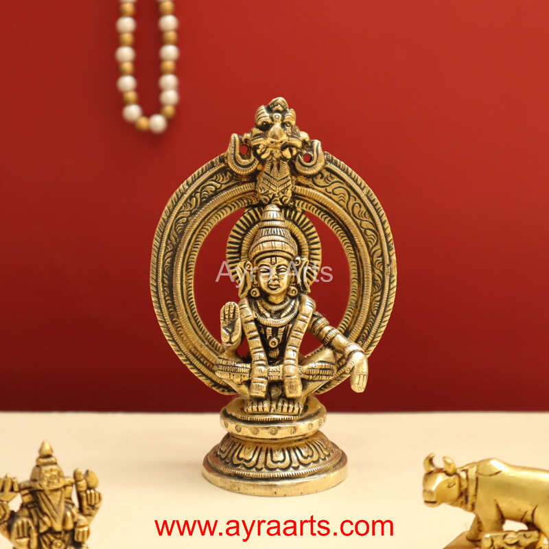 Seated Lord Swami Ayyappan Ayyappa Fine Brass Statue - 5 Inch Height