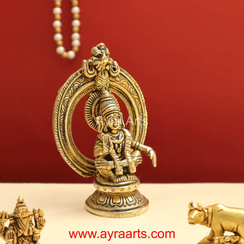 Seated Lord Swami Ayyappan Ayyappa Fine Brass Statue - 5 Inch Height