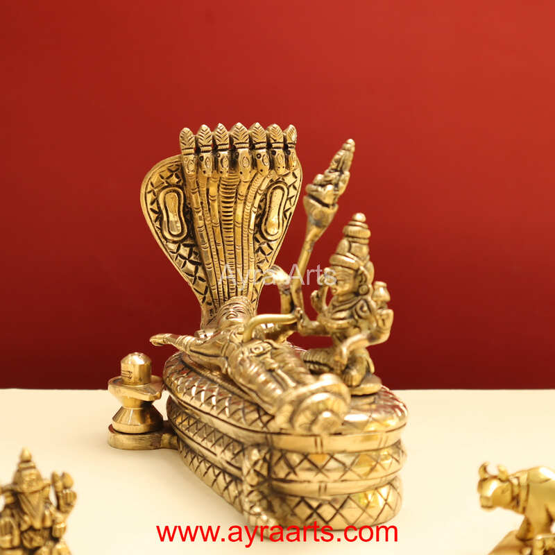 Brass Vishnu Lakshmi On Sheshnag with Shiva Lingam - 5.5 inch Height