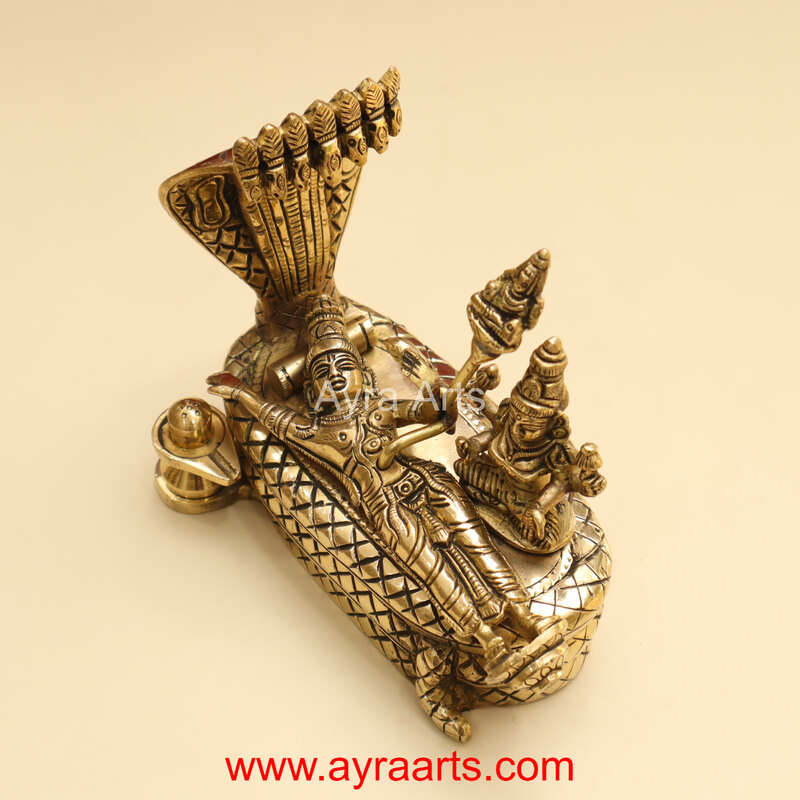 Brass Vishnu Lakshmi On Sheshnag with Shiva Lingam - 5.5 inch Height