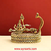 Brass Vishnu Lakshmi On Sheshnag with Shiva Lingam - 5.5 inch Height