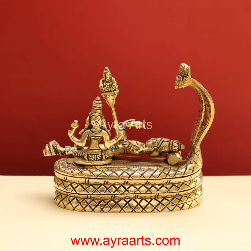 Brass Vishnu Lakshmi On Sheshnag with Shiva Lingam - 5.5 inch Height