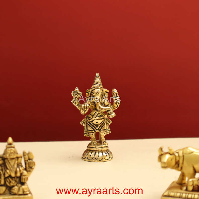 Handmade Brass Standing Ganesha Statue - 3 Inch Height