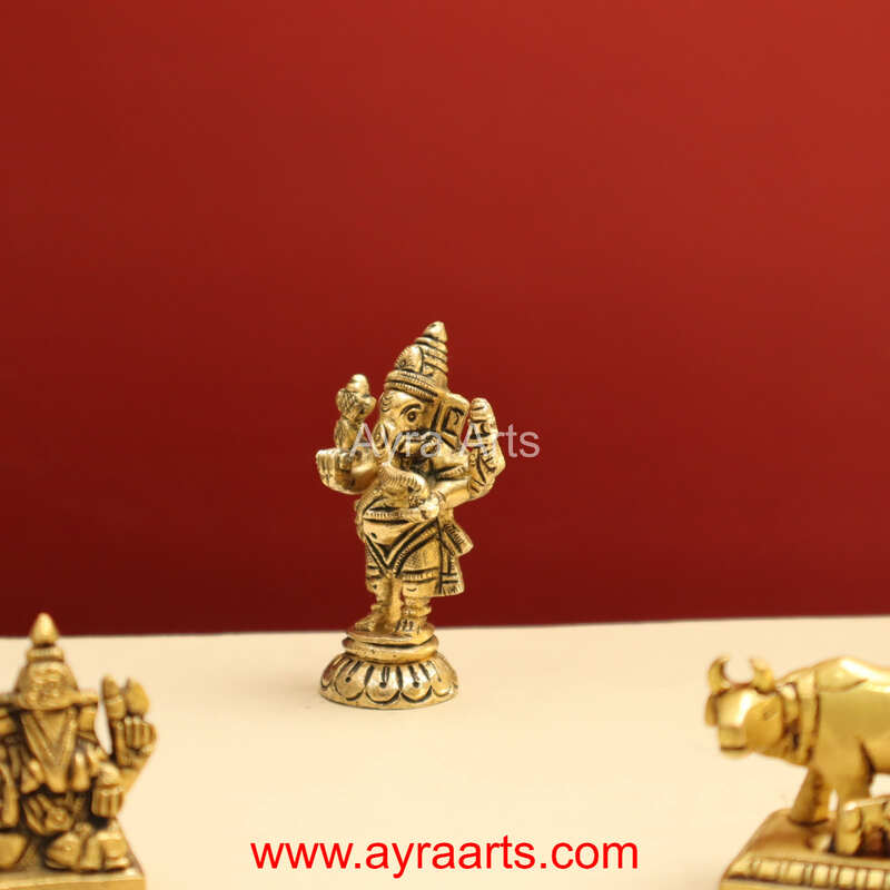 Handmade Brass Standing Ganesha Statue - 3 Inch Height