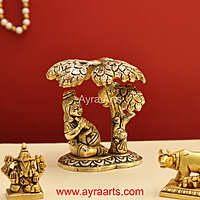 Beautiful Brass Bal Gopal Lord Krishna Under Tree with Matki Idol - 4 Inch Height