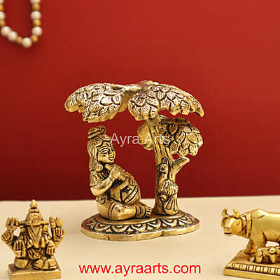 Beautiful Brass Bal Gopal Lord Krishna Under Tree with Matki Idol - 4 Inch Height