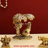 Beautiful Brass Bal Gopal Lord Krishna Under Tree with Matki Idol - 4 Inch Height