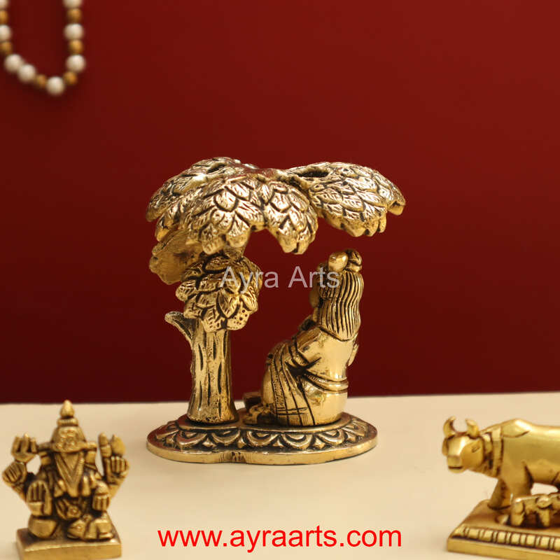 Beautiful Brass Bal Gopal Lord Krishna Under Tree with Matki Idol - 4 Inch Height