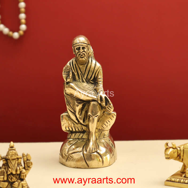 Shirdi Sai Baba Handmade Brass Sculpture - 4.8 Inch Height