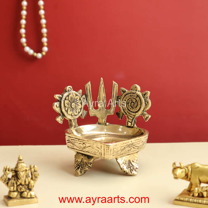 Buy Pure Brass Shanku Chakra Deepam - 3.8 Inch Height