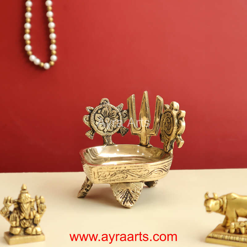 Buy Pure Brass Shanku Chakra Deepam - 3.8 Inch Height