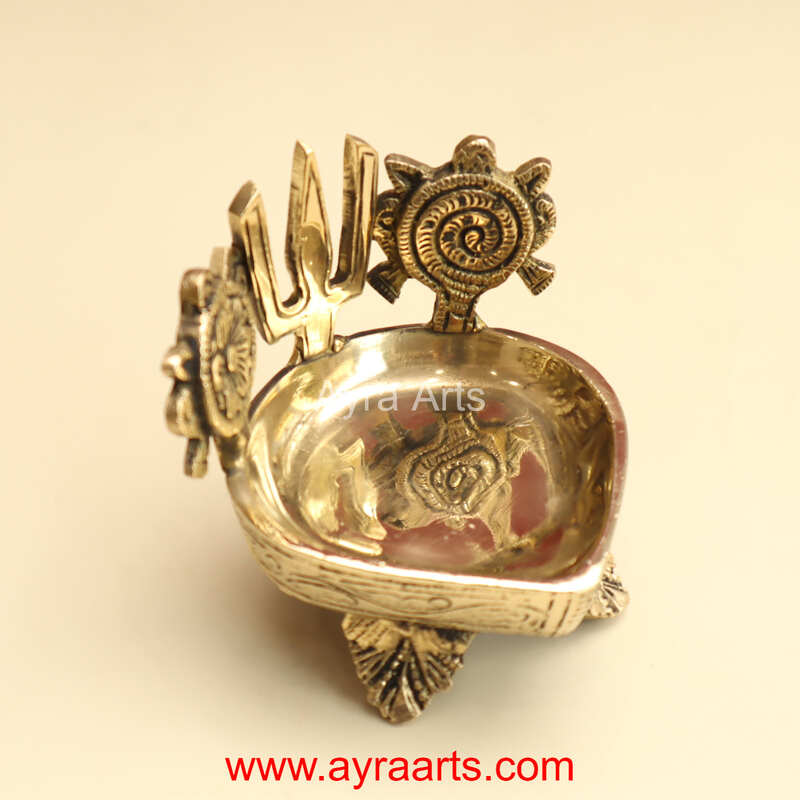 Buy Pure Brass Shanku Chakra Deepam - 3.8 Inch Height