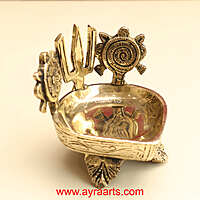 Buy Pure Brass Shanku Chakra Deepam - 3.8 Inch Height