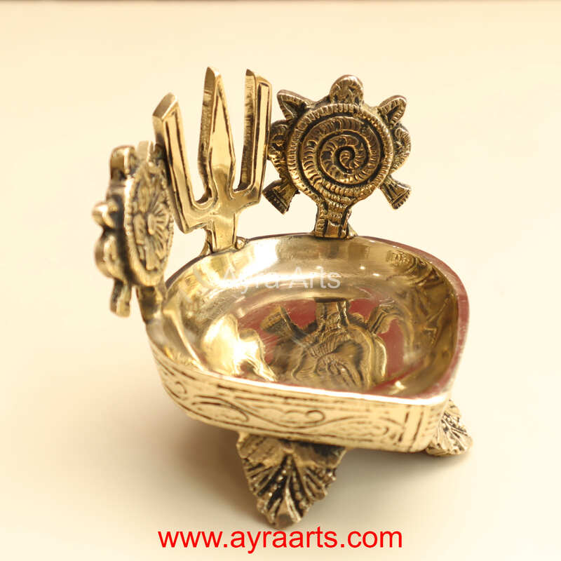 Buy Pure Brass Shanku Chakra Deepam - 3.8 Inch Height