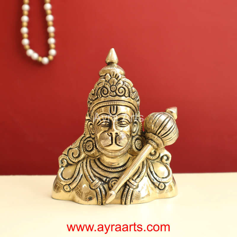 Handcrafted Hanuman Ji Bust Brass Idol For Home Office Temple Lucky Decor - 5 Inch Height