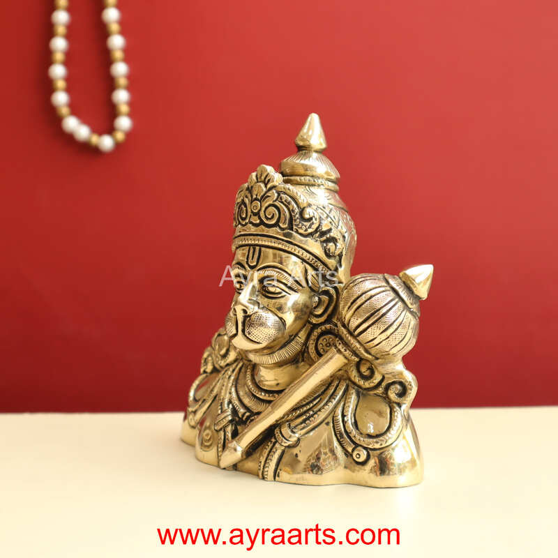 Handcrafted Hanuman Ji Bust Brass Idol For Home Office Temple Lucky Decor - 5 Inch Height