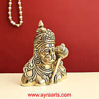 Handcrafted Hanuman Ji Bust Brass Idol For Home Office Temple Lucky Decor - 5 Inch Height