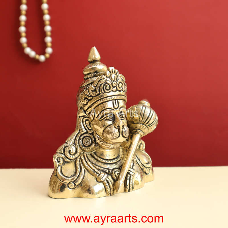 Handcrafted Hanuman Ji Bust Brass Idol For Home Office Temple Lucky Decor - 5 Inch Height