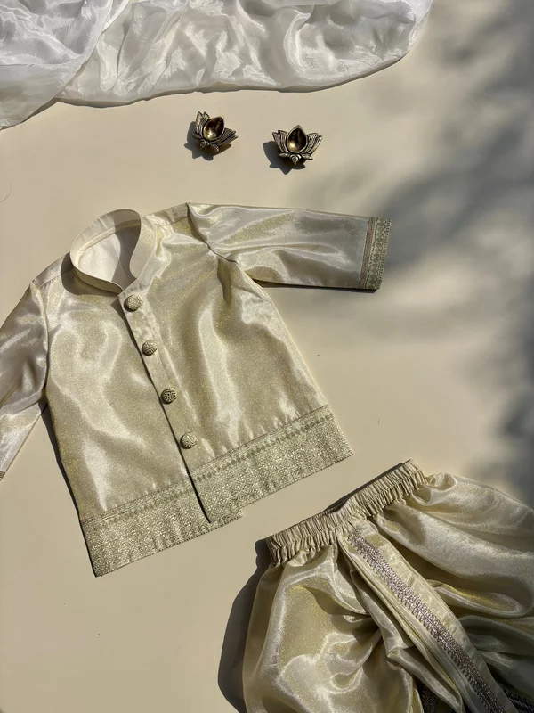 Ivory Tissue Silk Border Kurta Set