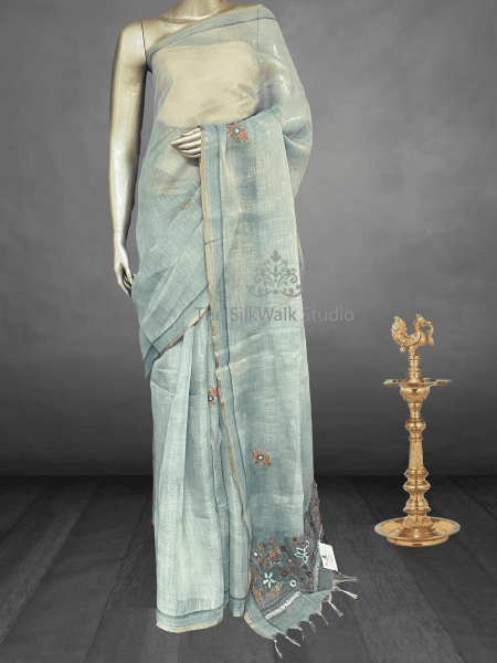 Saanvi - The Linen French Knot Saree with Heavy Blouse SWS168