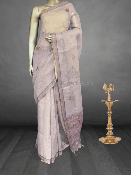 Saanvi - The Linen French Knot Saree with Heavy Blouse SWS177