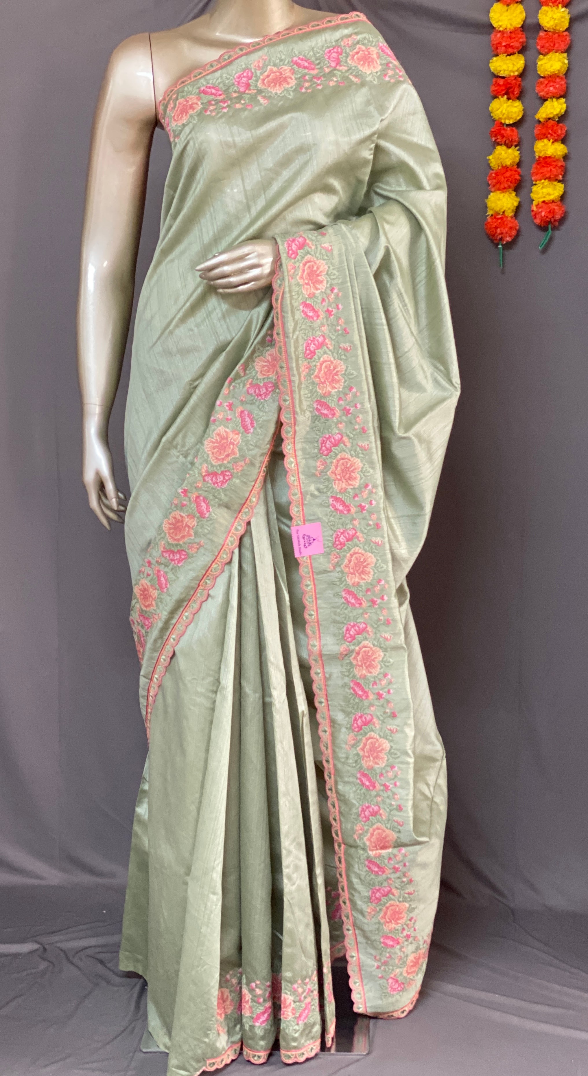 Daisy - Designer Cross Stitch Embroidered Tussar Sarees 10366