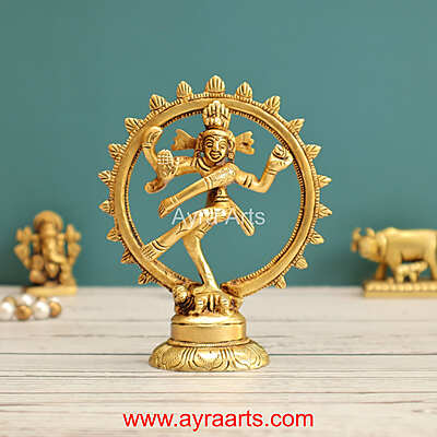 Lord Shiva Dancing Nataraja Brass Idol - 6 Inch Height