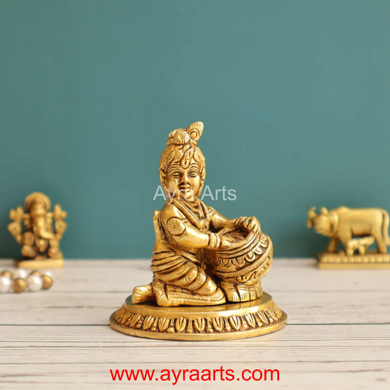 Brass Matki Krishna 3.5 Inch Height
