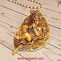Brass Leaf Krishna 6 Inch Height