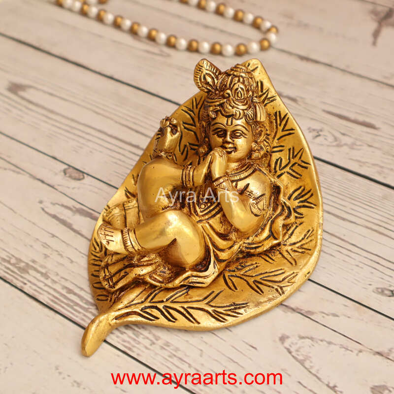 Brass Leaf Krishna 6 Inch Height
