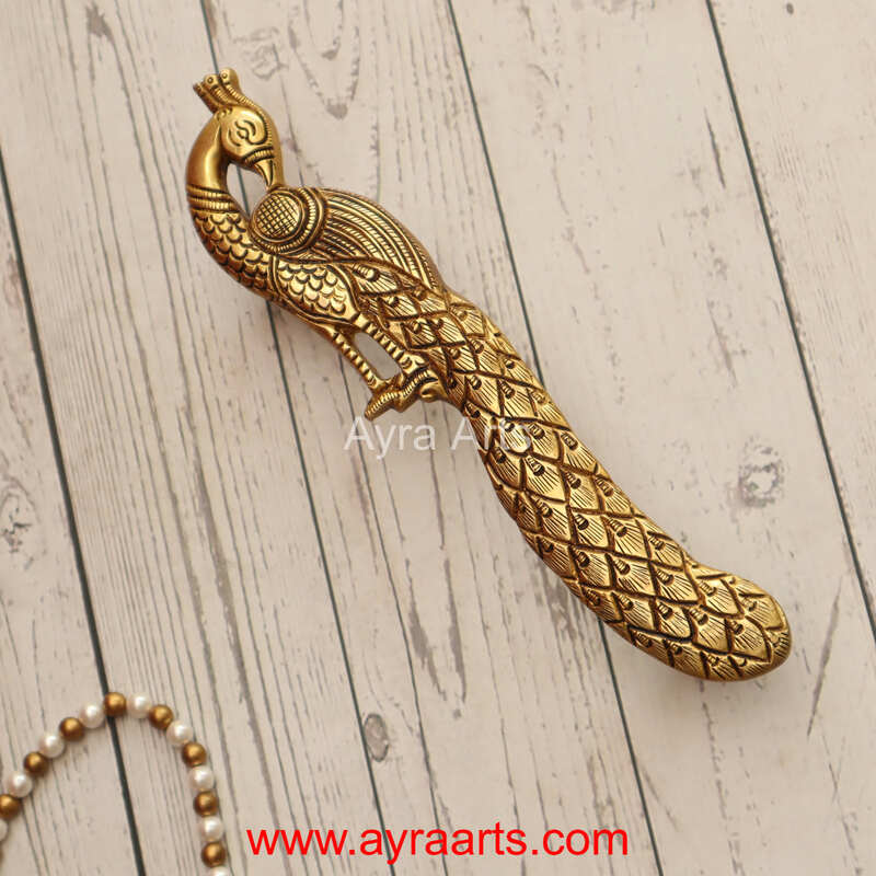 Peacock Door Handle for Main and Pooja Door - 9.5 Inch Height