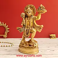 Brass Hanuman Ji with Sanjeevani Mountain Idol - 10 inch Height