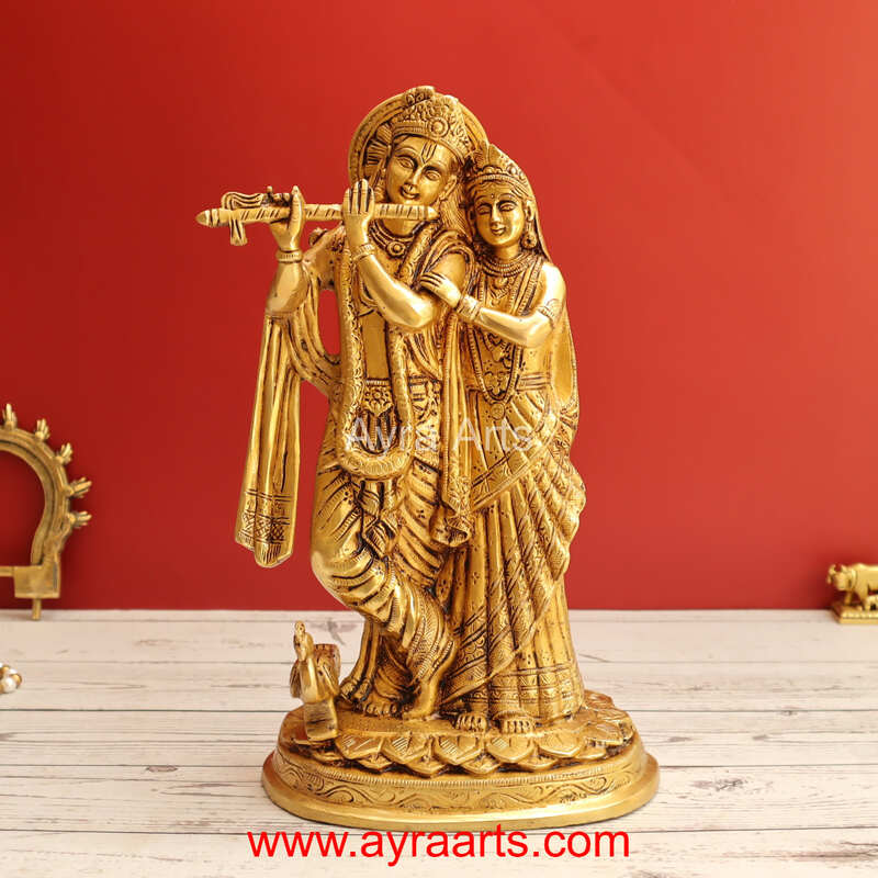 Divine Beauty Radha Krishna Idol Standing Pose Brass Idol - 12 Inch Height